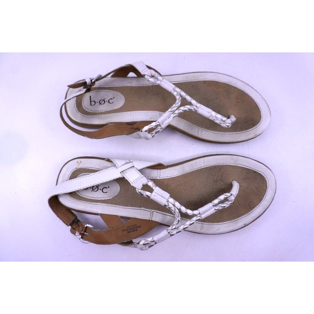 BOC Strappy Sandals Women's Size 9 Shoes White Silver Thongs Flip Flops Slide